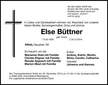Traueranzeige von Else Büttner von Hersbrucker Zeitung